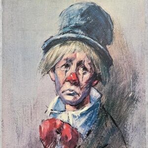 Vintage Leighton Jones "Sad Clown" Print on Canvas 22" x 28" from 1970's Retro